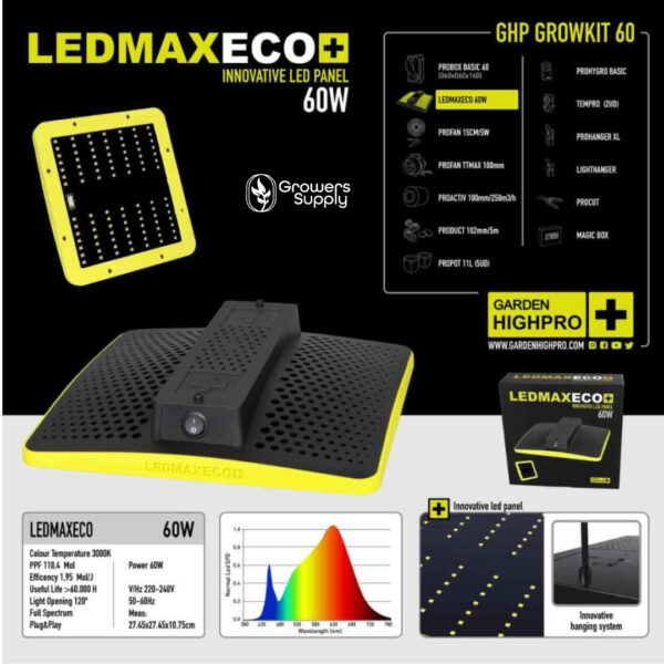 Growbox Kit 60x60x160 | GardenHighPro | Easy Starter 3 LEDMAX-ECO-60W-GHP-GardenHighPro-