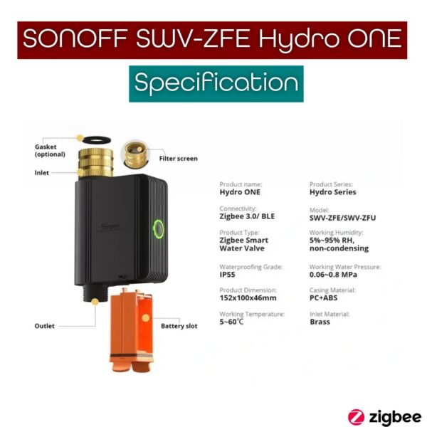 SONOFF SWV-ZFE Hydro ONE Zigbee Smart Water Valve With Flow Meter 1 SONOFF SWV-ZFE Hydro ONE smart water valve specification